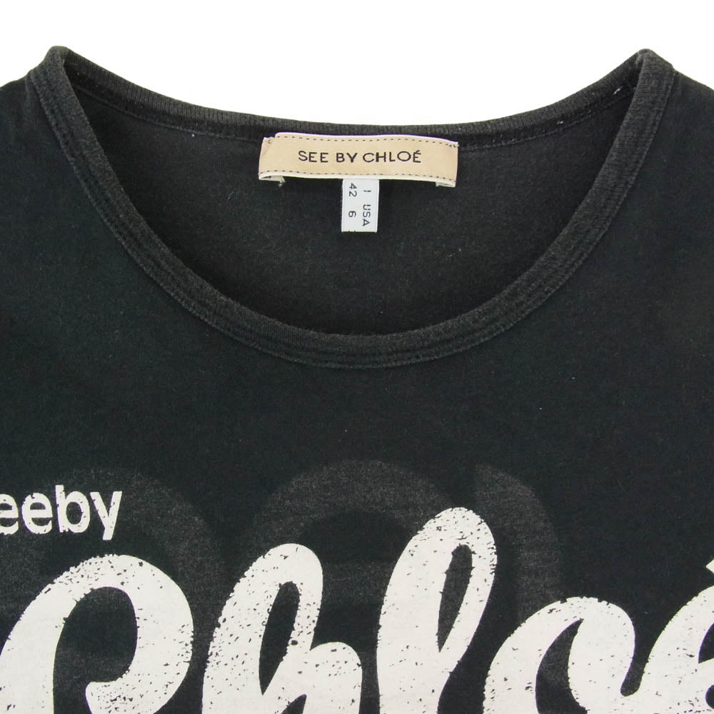 SEE BY CHLOE シーバイクロエ ロゴプリント 半袖 Tシャツ ブラック系 42【中古】