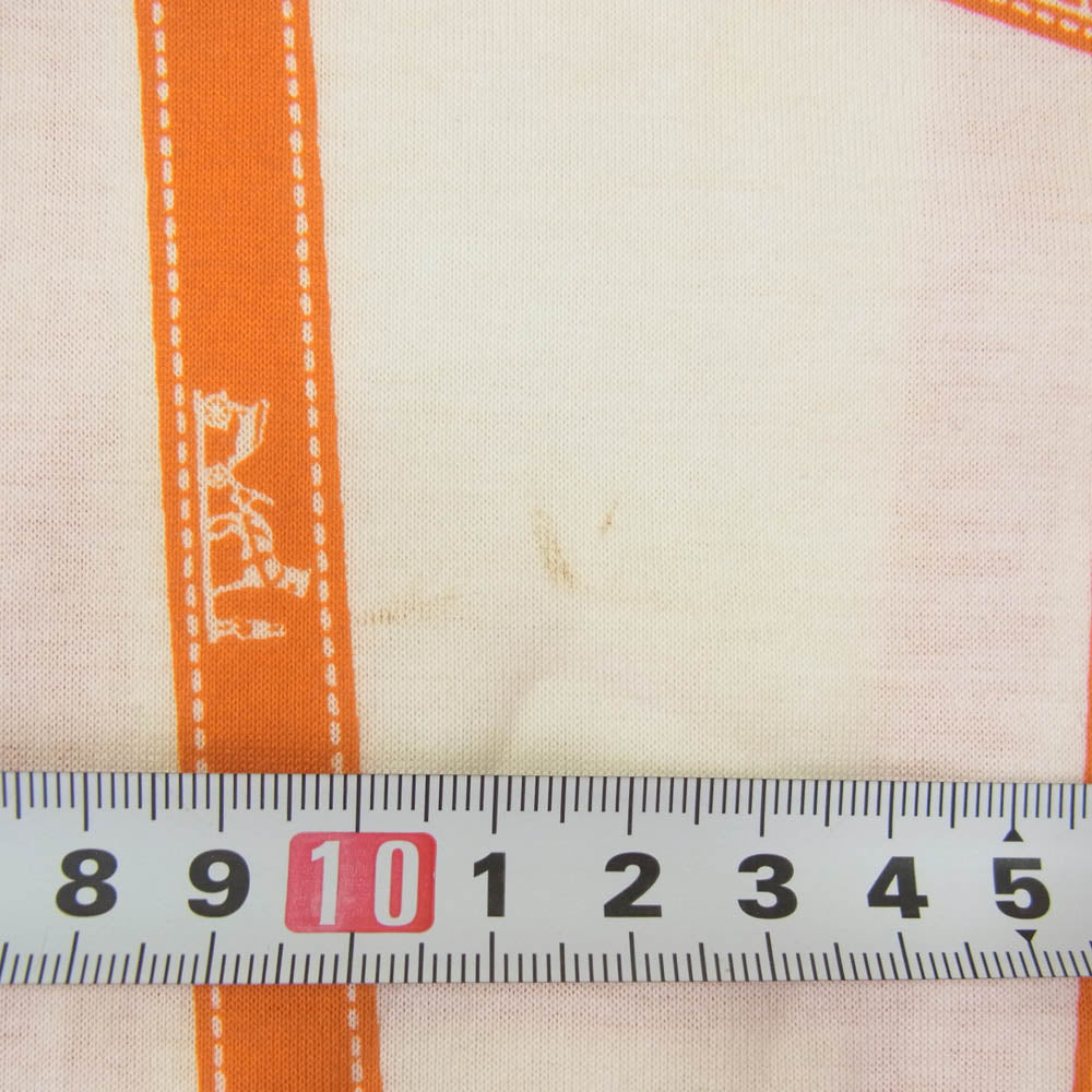 HERMES エルメス マルジェラ期 ボルデュック リボン 総柄 コットン 半袖 Tシャツ オレンジ系 ホワイト系 L【中古】