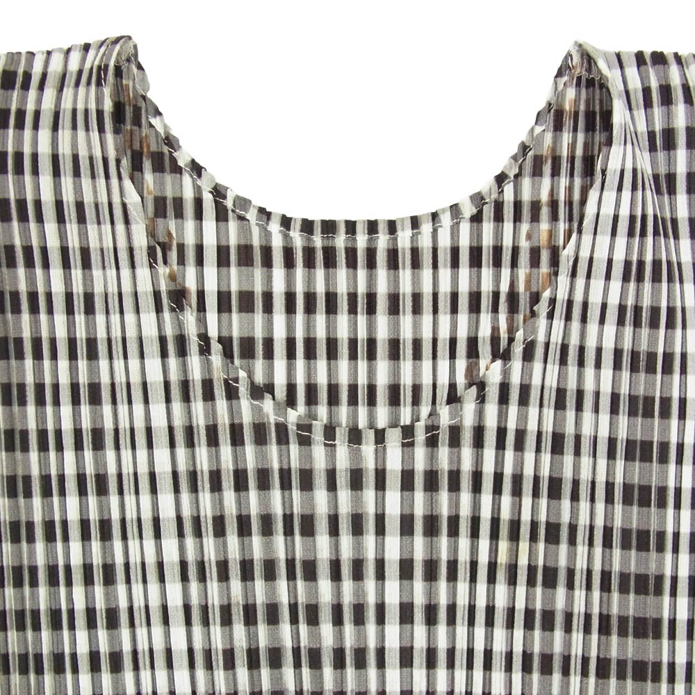 PLEATS PLEASE プリーツプリーズ イッセイミヤケ PP41-JK772 プリーツ加工 チェック フレンチスリーブ カットソー ブラウン系 3【中古】
