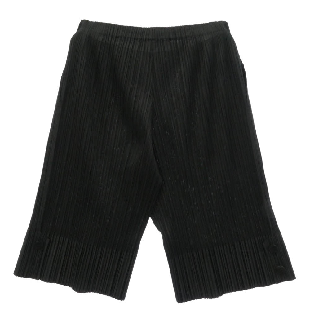 PLEATS PLEASE プリーツプリーズ イッセイミヤケ PP83-JF411 プリーツ加工 裾ボタン ハーフ ショート パンツ ブラック系 1【中古】
