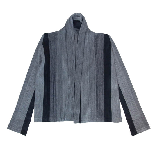 PLEATS PLEASE プリーツプリーズ イッセイミヤケ PP11-J0657 プリーツ加工 ストライプ ショールカラー カーディガン 長袖 グレー系 3【中古】