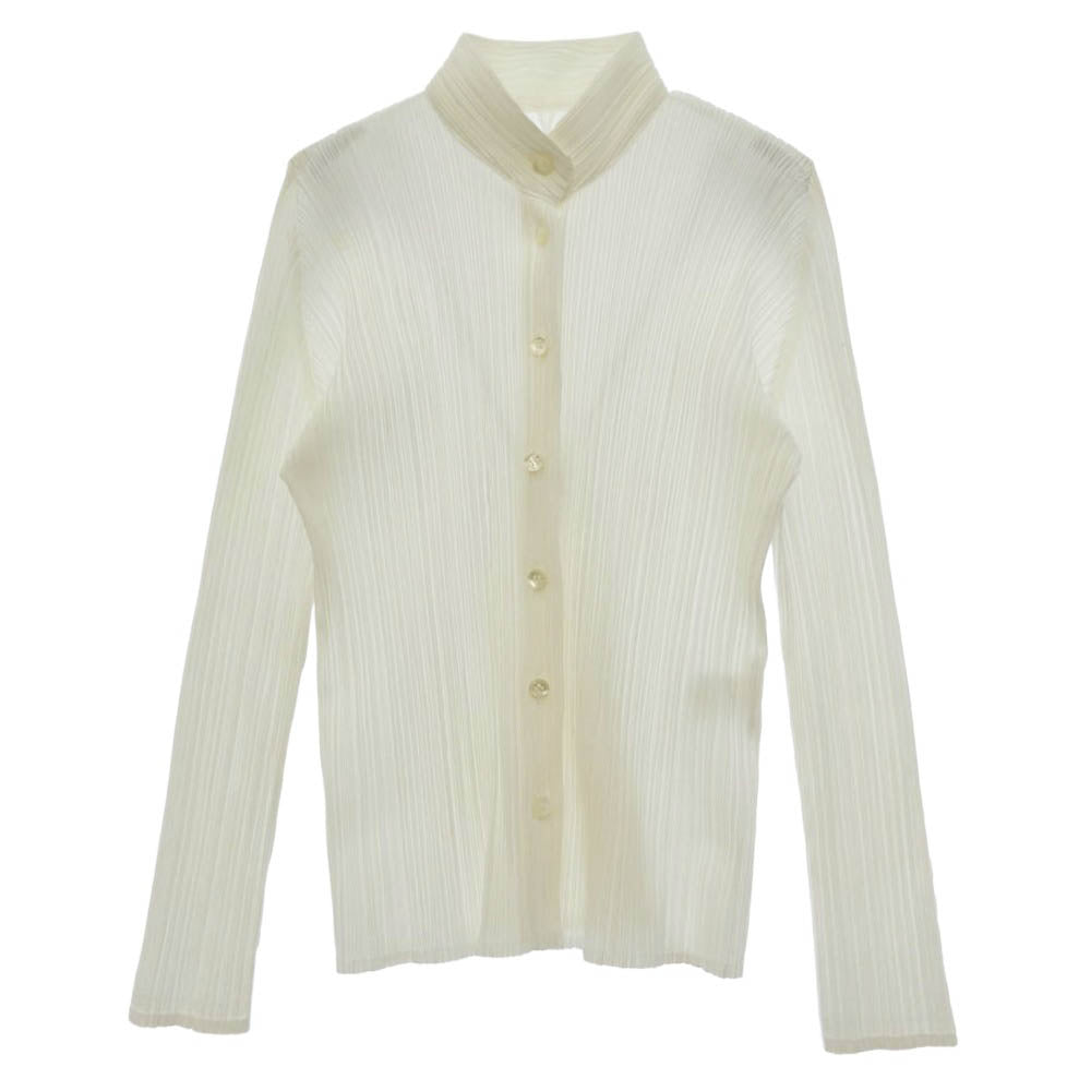 PLEATS PLEASE プリーツプリーズ イッセイミヤケ PP73-JJ203 プリーツ加工 スタンドカラー ブラウス シャツ 長袖 ホワイト系 3【中古】