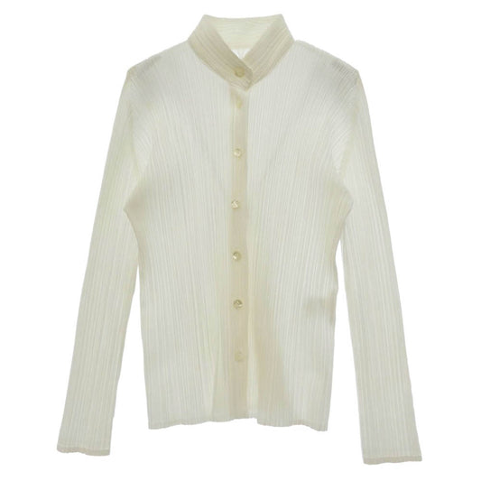 PLEATS PLEASE プリーツプリーズ イッセイミヤケ PP73-JJ203 プリーツ加工 スタンドカラー ブラウス シャツ 長袖 ホワイト系 3【中古】