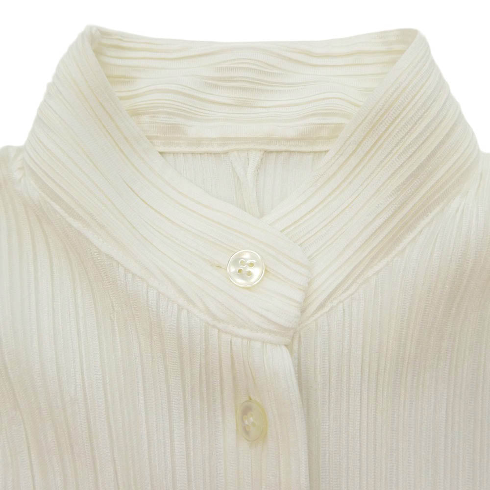 PLEATS PLEASE プリーツプリーズ イッセイミヤケ PP73-JJ203 プリーツ加工 スタンドカラー ブラウス シャツ 長袖 ホワイト系 3【中古】