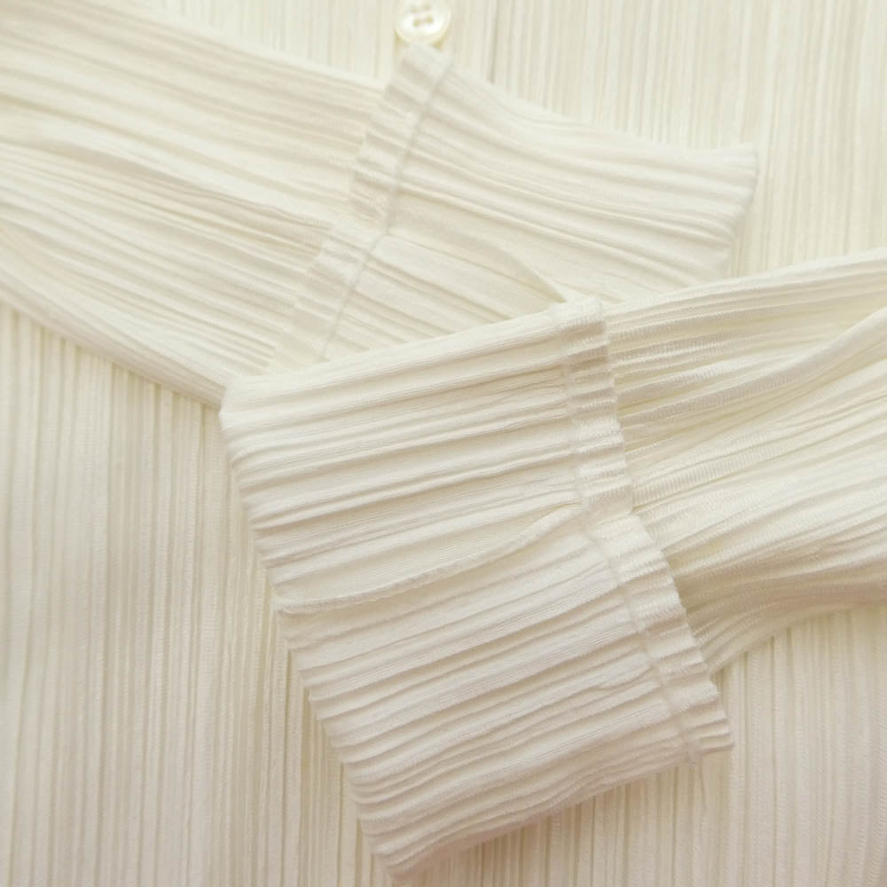 PLEATS PLEASE プリーツプリーズ イッセイミヤケ PP73-JJ203 プリーツ加工 スタンドカラー ブラウス シャツ 長袖 ホワイト系 3【中古】