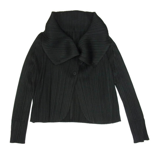 PLEATS PLEASE プリーツプリーズ イッセイミヤケ PP31-J0144 プリーツ加工 ボリュームカラー カーディガン ジャケット 長袖 ブラック系 3【中古】