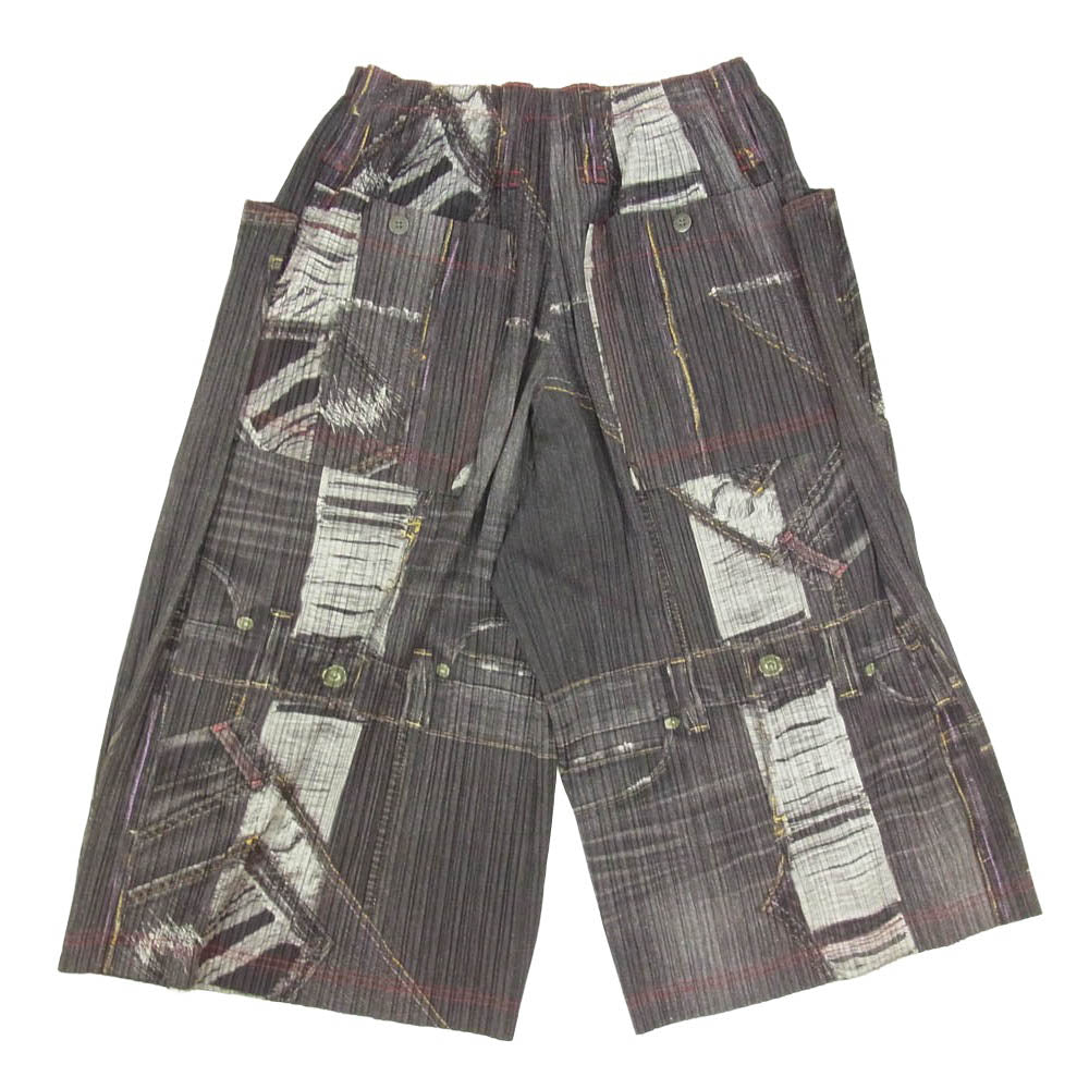 PLEATS PLEASE プリーツプリーズ イッセイミヤケ 10AW PP03-JF532 プリーツ加工 クラッシュデニム 転写 プリント クロップド パンツ グレー系 2【中古】