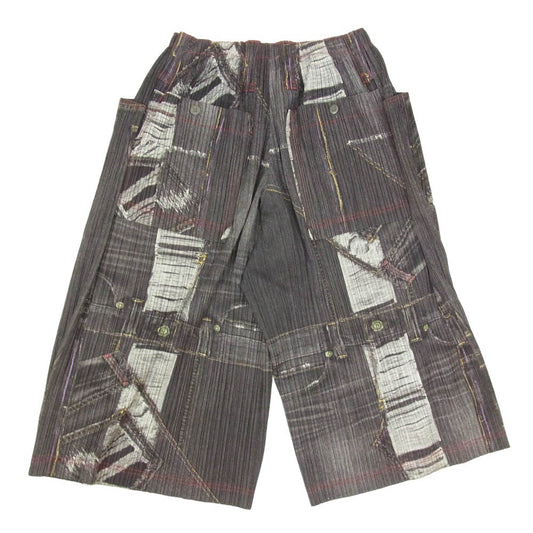 PLEATS PLEASE プリーツプリーズ イッセイミヤケ 10AW PP03-JF532 プリーツ加工 クラッシュデニム 転写 プリント クロップド パンツ グレー系 2【中古】