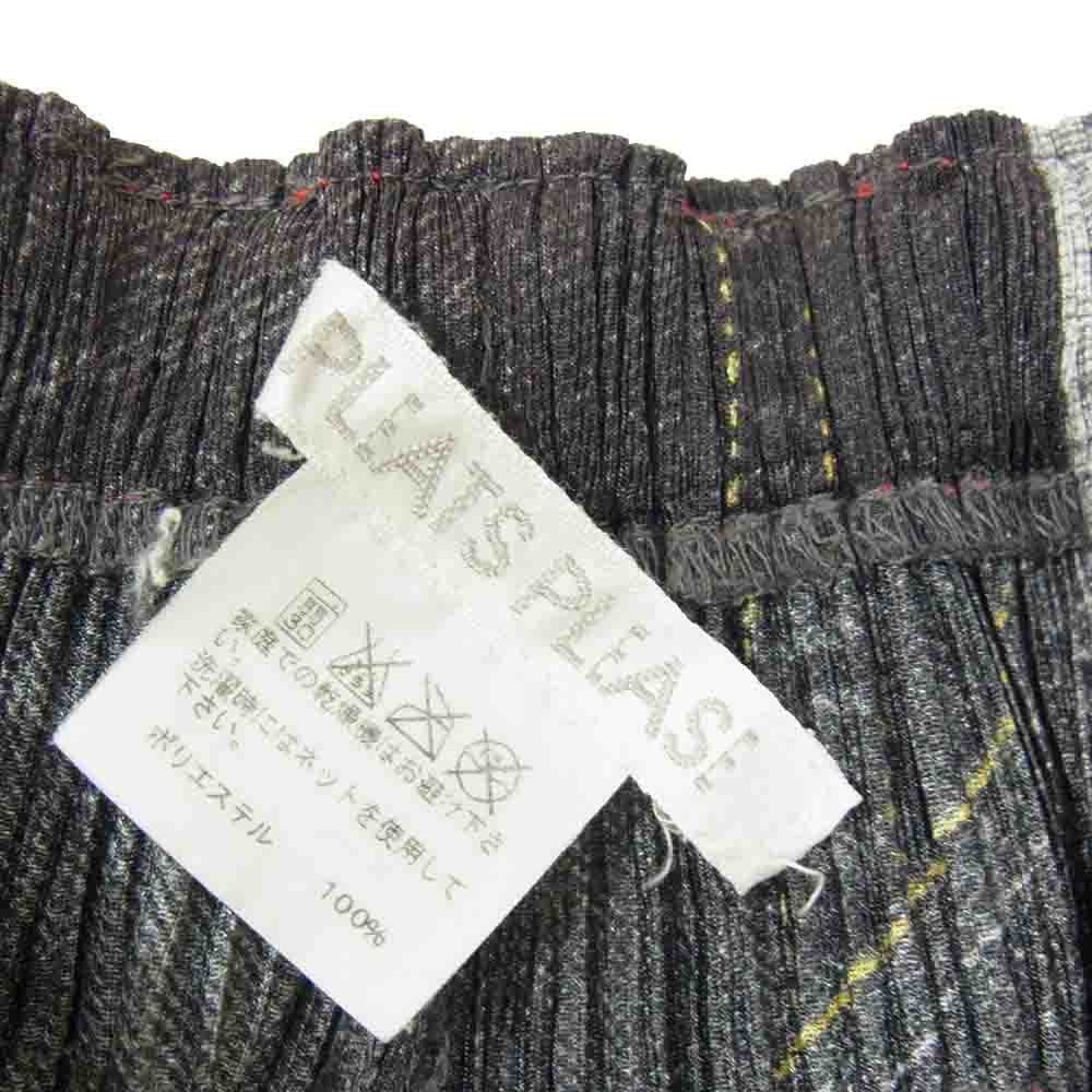 PLEATS PLEASE プリーツプリーズ イッセイミヤケ 10AW PP03-JF532 プリーツ加工 クラッシュデニム 転写 プリント クロップド パンツ グレー系 2【中古】