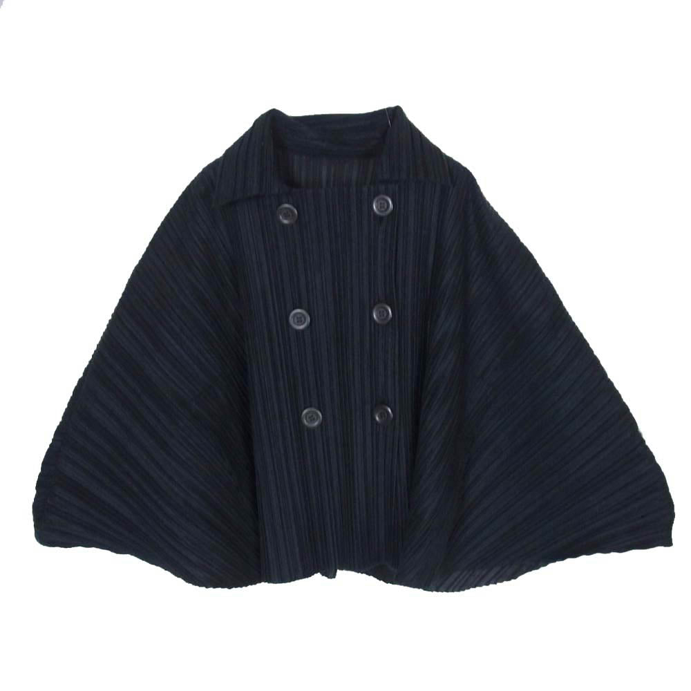 PLEATS PLEASE プリーツプリーズ イッセイミヤケ PP23-JA631 プリーツ加工 フェルト ライク ポンチョ ジャケット ブラック系 2【中古】