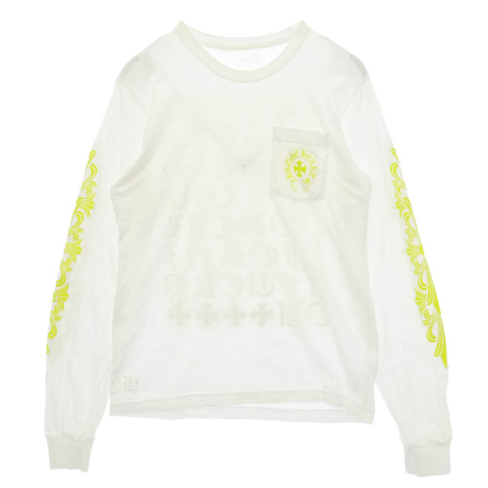 CHROME HEARTS クロムハーツ（原本無） MADE IN HOLLYWOOD VERTICAL LOGO TEE メイドインハリウッド ヴァーティカル ロゴ クルーネック ポケット 長袖 Tシャツ ロングスリーブ カットソー ホワイト系 M【中古】