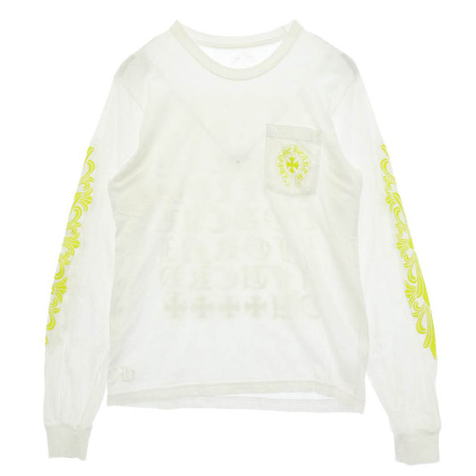 CHROME HEARTS クロムハーツ（原本無） MADE IN HOLLYWOOD VERTICAL LOGO TEE メイドインハリウッド ヴァーティカル ロゴ クルーネック ポケット 長袖 Tシャツ ロングスリーブ カットソー ホワイト系 M【中古】