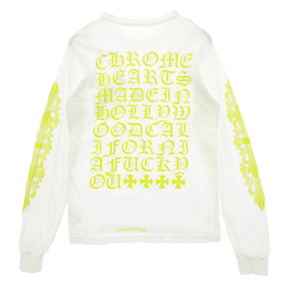 CHROME HEARTS クロムハーツ（原本無） MADE IN HOLLYWOOD VERTICAL LOGO TEE メイドインハリウッド ヴァーティカル ロゴ クルーネック ポケット 長袖 Tシャツ ロングスリーブ カットソー ホワイト系 M【中古】