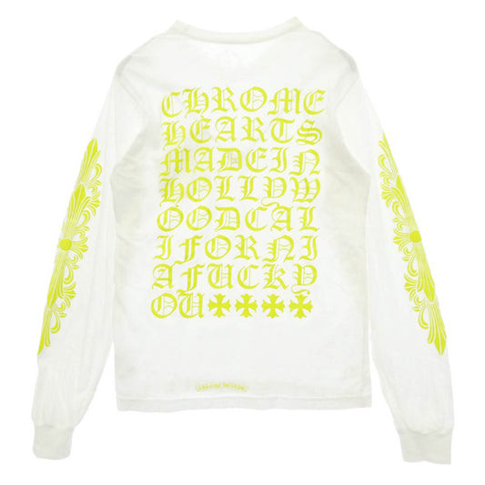 CHROME HEARTS クロムハーツ（原本無） MADE IN HOLLYWOOD VERTICAL LOGO TEE メイドインハリウッド ヴァーティカル ロゴ クルーネック ポケット 長袖 Tシャツ ロングスリーブ カットソー ホワイト系 M【中古】