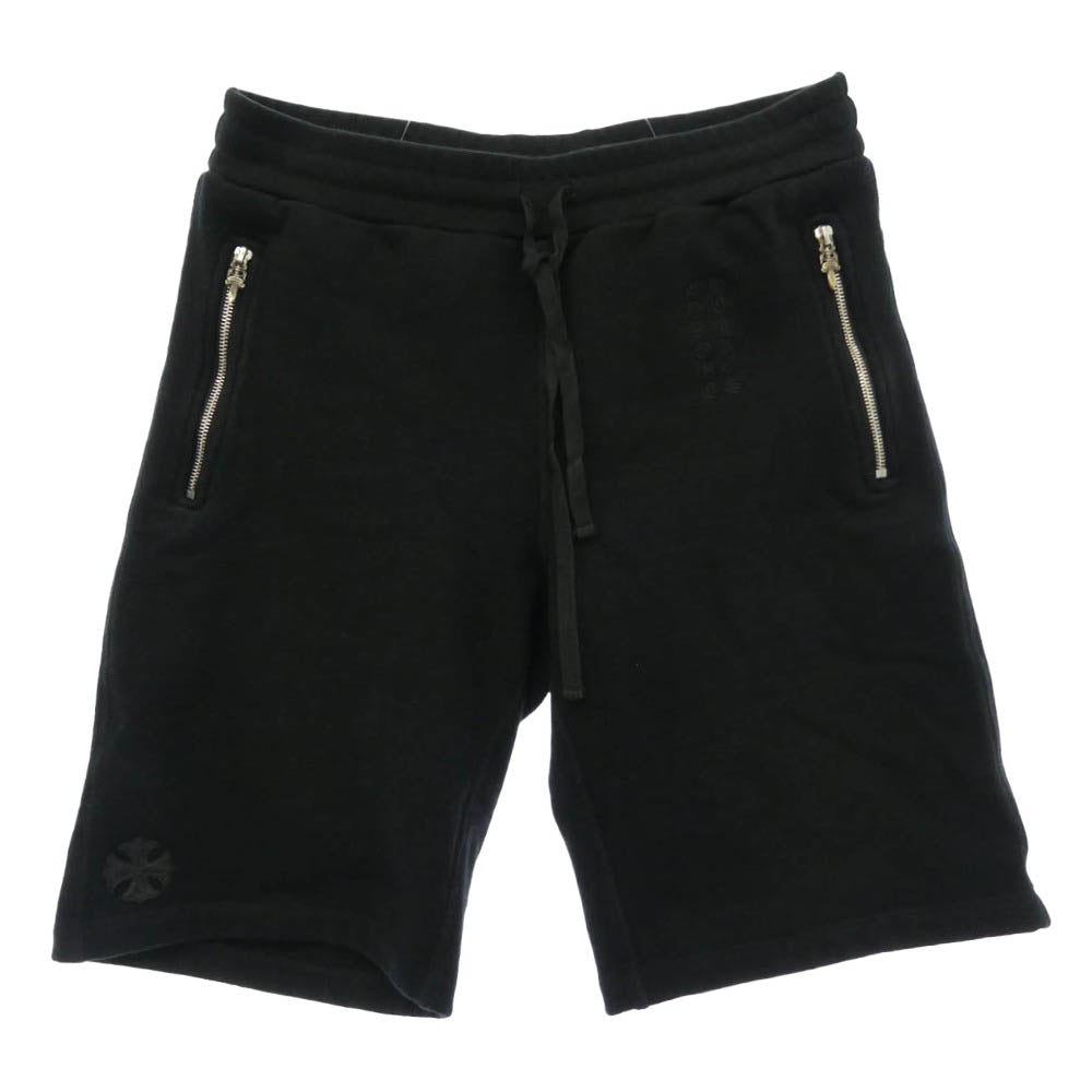 CHROME HEARTS クロムハーツ（原本無） Y NOT CHプラス レザーパッチ付き スウェット ハーフ パンツ ブラック系 M【中古】