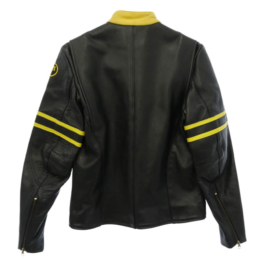 VANSON バンソン RJP ロゴ ワッペン ジップアップ シングル ライダース レザー ジャケット ブラック系 38【中古】