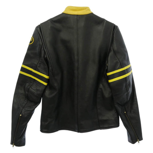 VANSON バンソン RJP ロゴ ワッペン ジップアップ シングル ライダース レザー ジャケット ブラック系 38【中古】