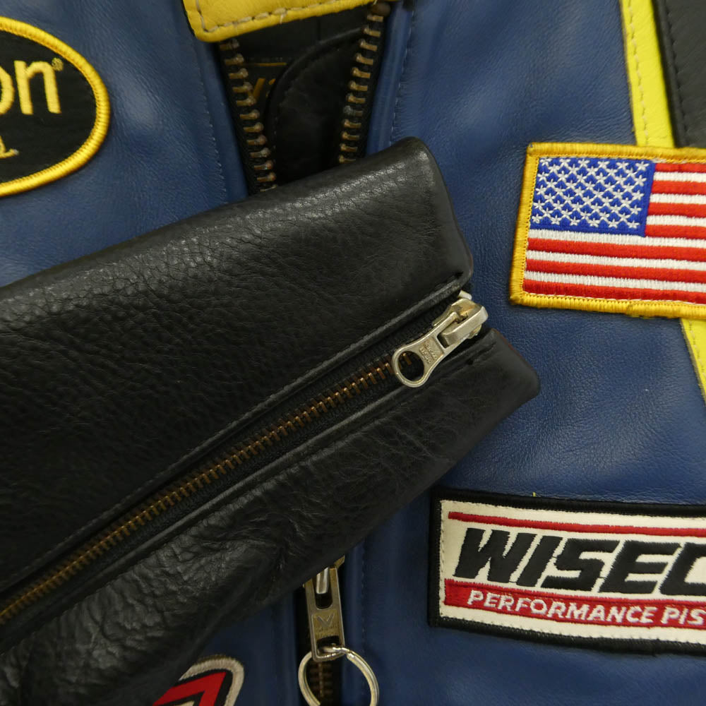 VANSON バンソン RJP ロゴ ワッペン ジップアップ シングル ライダース レザー ジャケット ブラック系 38【中古】