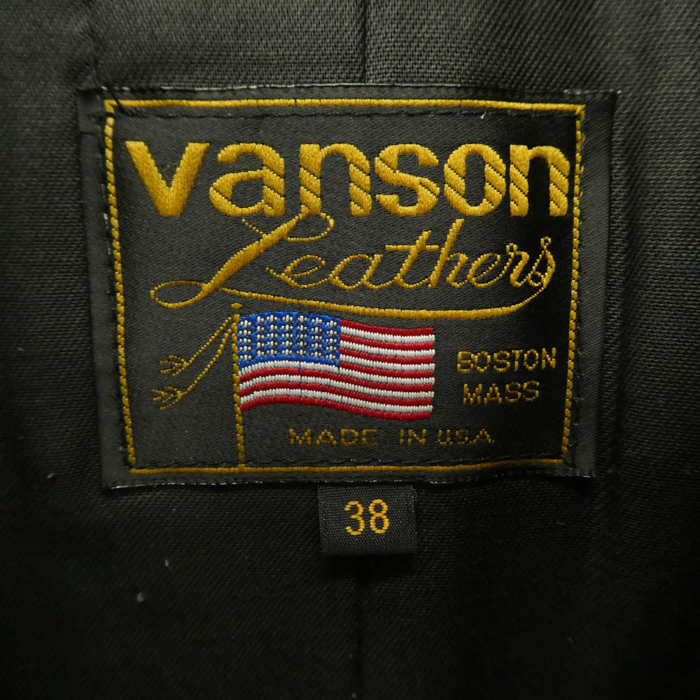 VANSON バンソン RJP ロゴ ワッペン ジップアップ シングル ライダース レザー ジャケット ブラック系 38【中古】