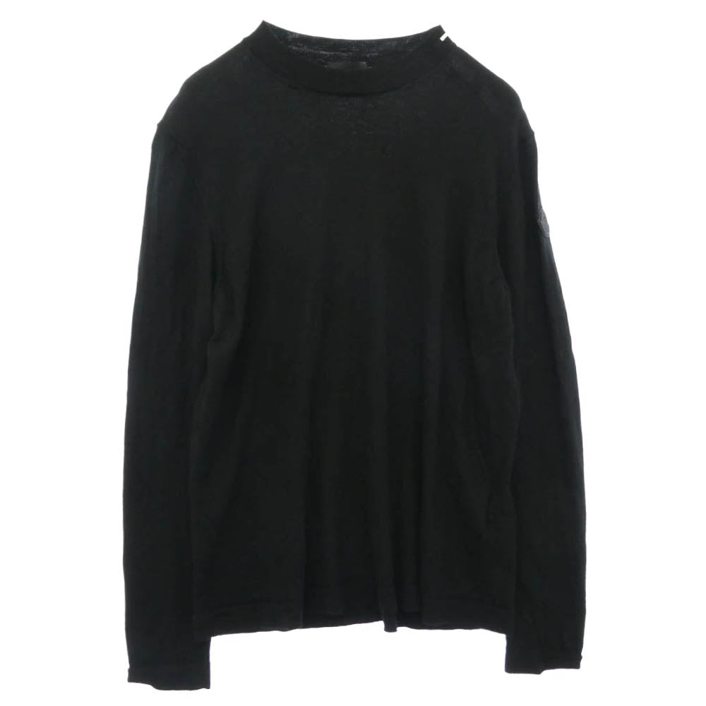 MONCLER モンクレール 22AW H20919C00029 ロゴ ワッペン ハイゲージ ウール クルーネック ニットセーター ブラック系 L【中古】