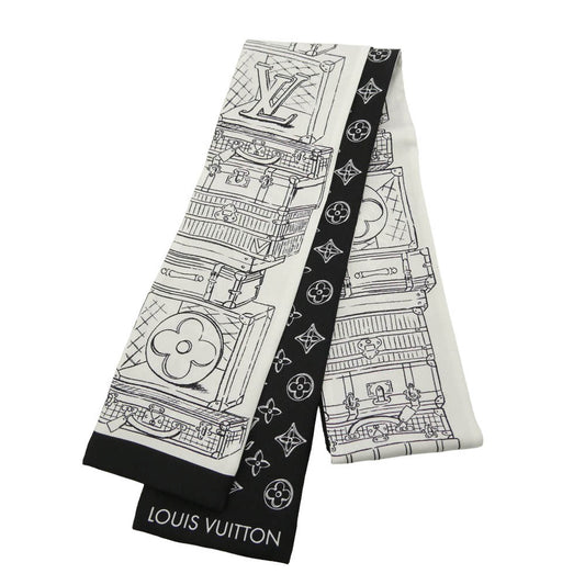 LOUIS VUITTON ルイ・ヴィトン M96507 バンドー･マイ LV ラゲージ シルク100％ モノグラム スカーフ ブラック系 ホワイト系【極上美品】【中古】