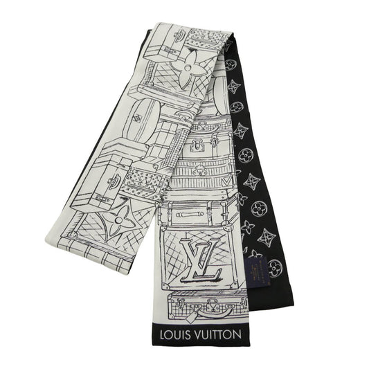 LOUIS VUITTON ルイ・ヴィトン M96507 バンドー･マイ LV ラゲージ シルク100％ モノグラム スカーフ ブラック系 ホワイト系【極上美品】【中古】