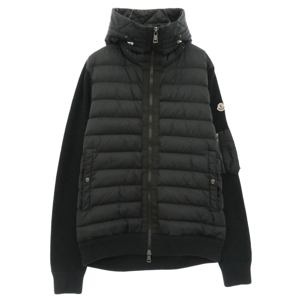 MONCLER モンクレール H20919B50800 CARDIGAN TRICOT ニット切替 ロゴワッペン ダウン ジャケット ブラック系 XL【中古】