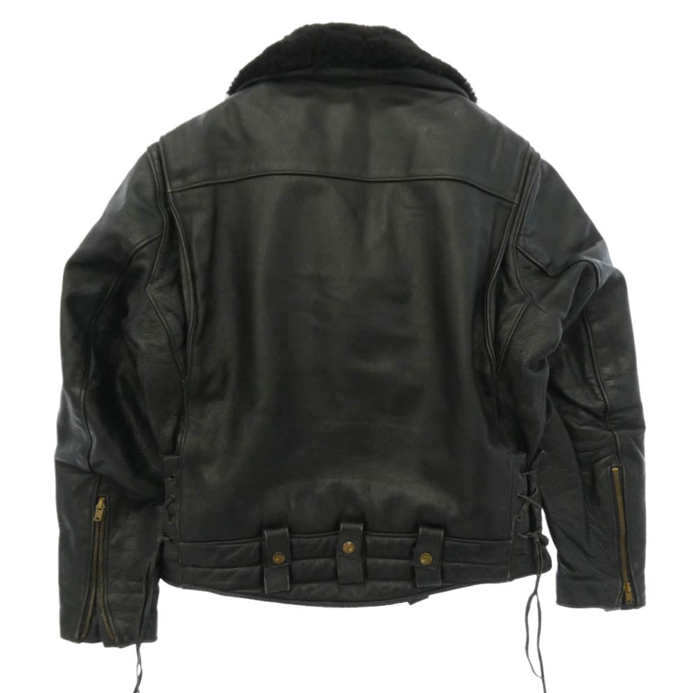 HARLEY DAVIDSON ハーレーダビッドソン USA製 80s SCOVILL ZIP バーアンドシールドタグ 襟ボア ダブルライダース レザー ジャケット ブラック系 44【中古】