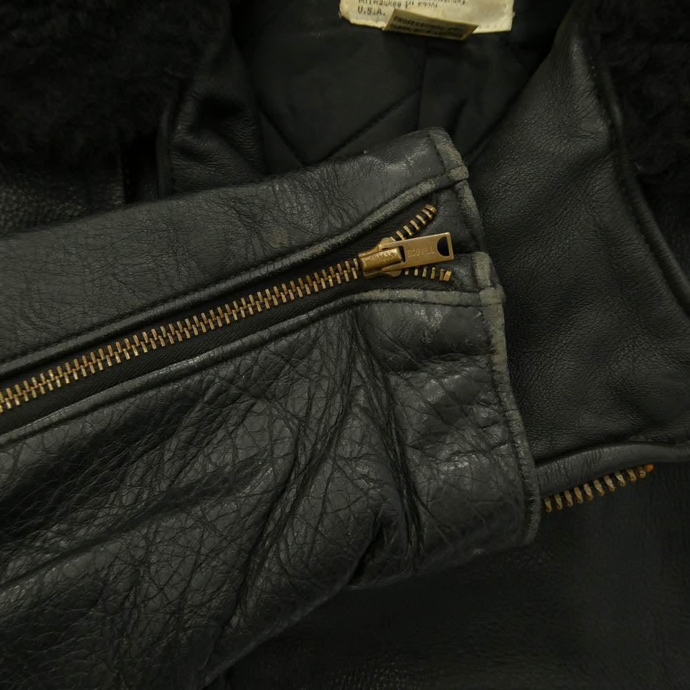 HARLEY DAVIDSON ハーレーダビッドソン USA製 80s SCOVILL ZIP バーアンドシールドタグ 襟ボア ダブルライダース レザー ジャケット ブラック系 44【中古】