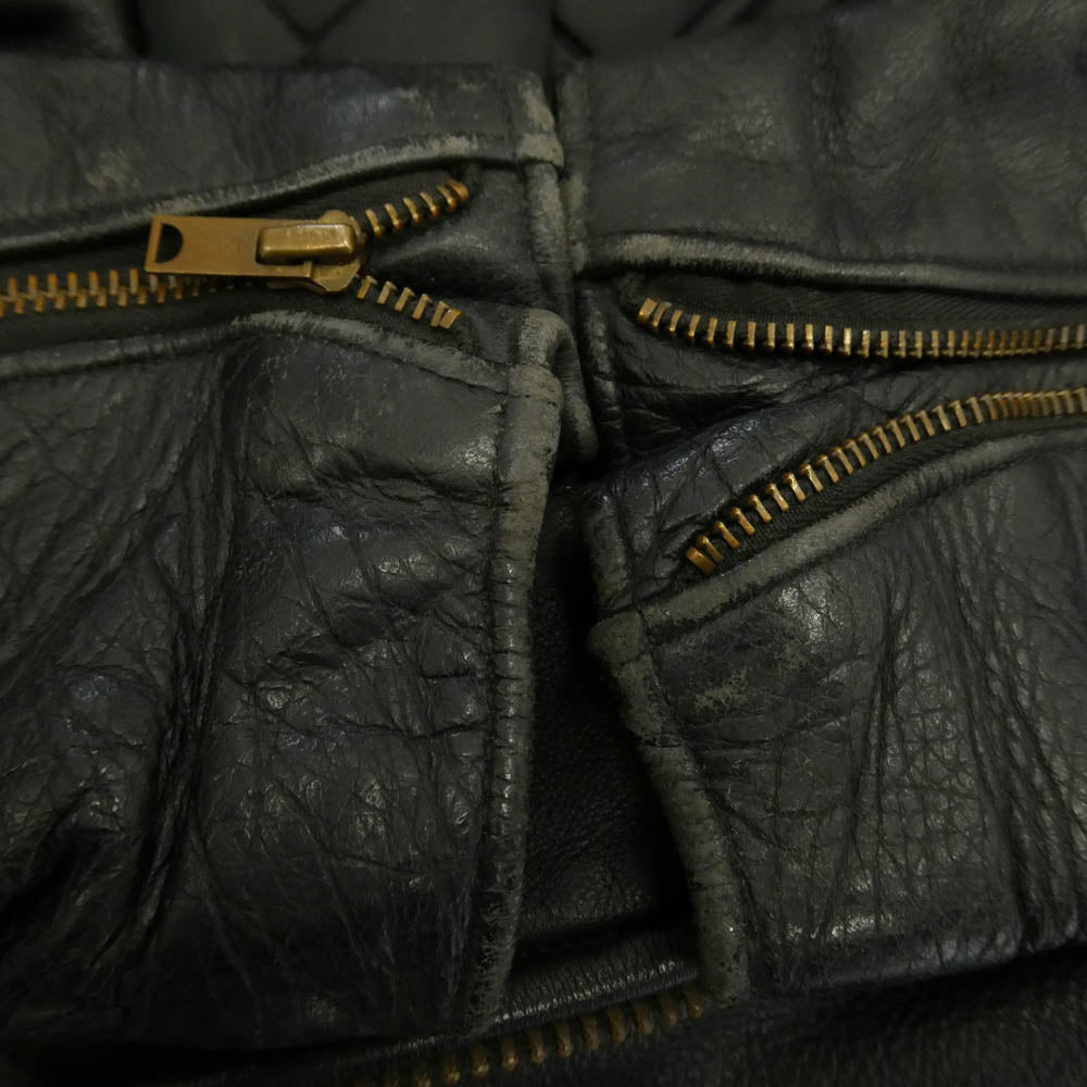 HARLEY DAVIDSON ハーレーダビッドソン USA製 80s SCOVILL ZIP バーアンドシールドタグ 襟ボア ダブルライダース レザー ジャケット ブラック系 44【中古】