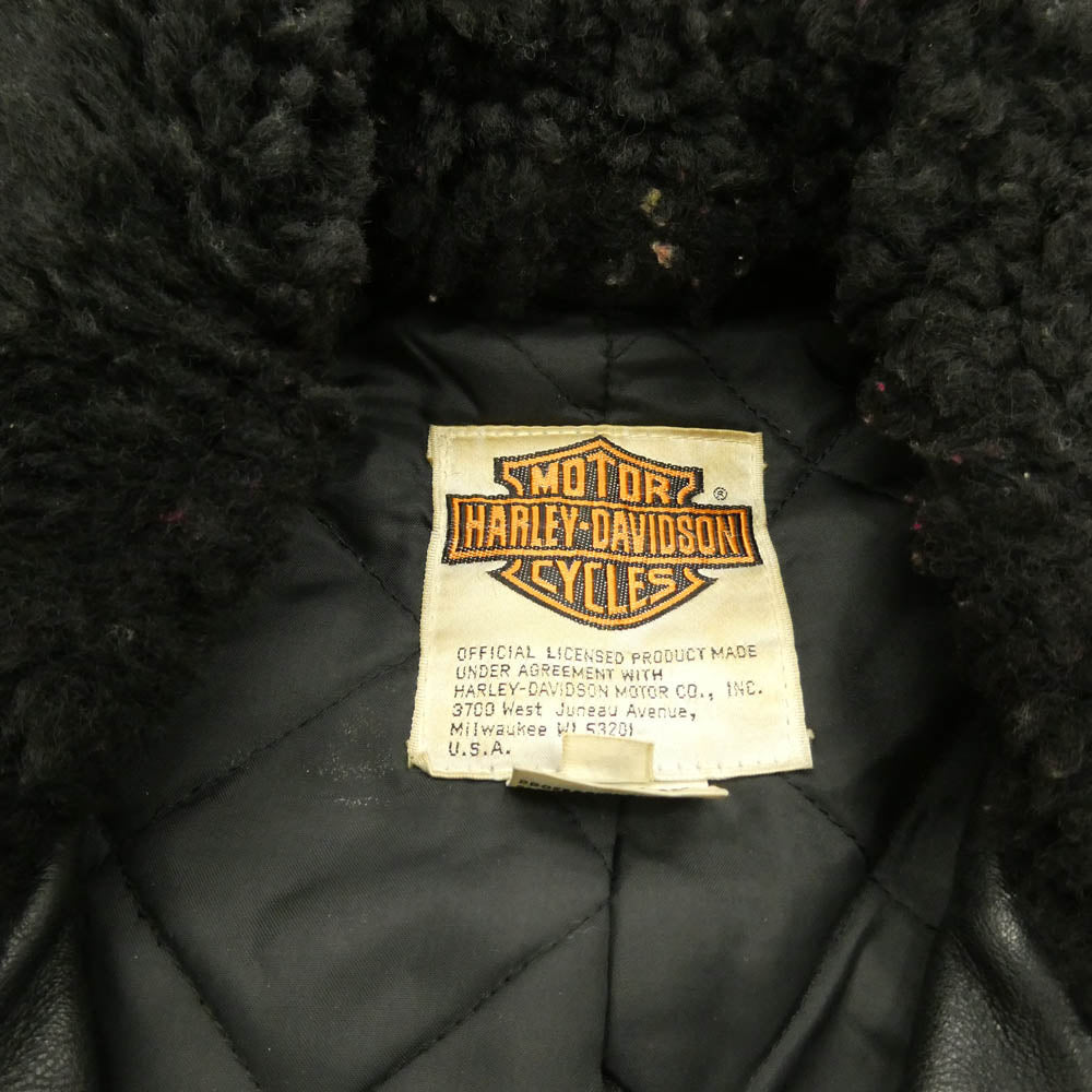 HARLEY DAVIDSON ハーレーダビッドソン USA製 80s SCOVILL ZIP バーアンドシールドタグ 襟ボア ダブルライダース レザー ジャケット ブラック系 44【中古】