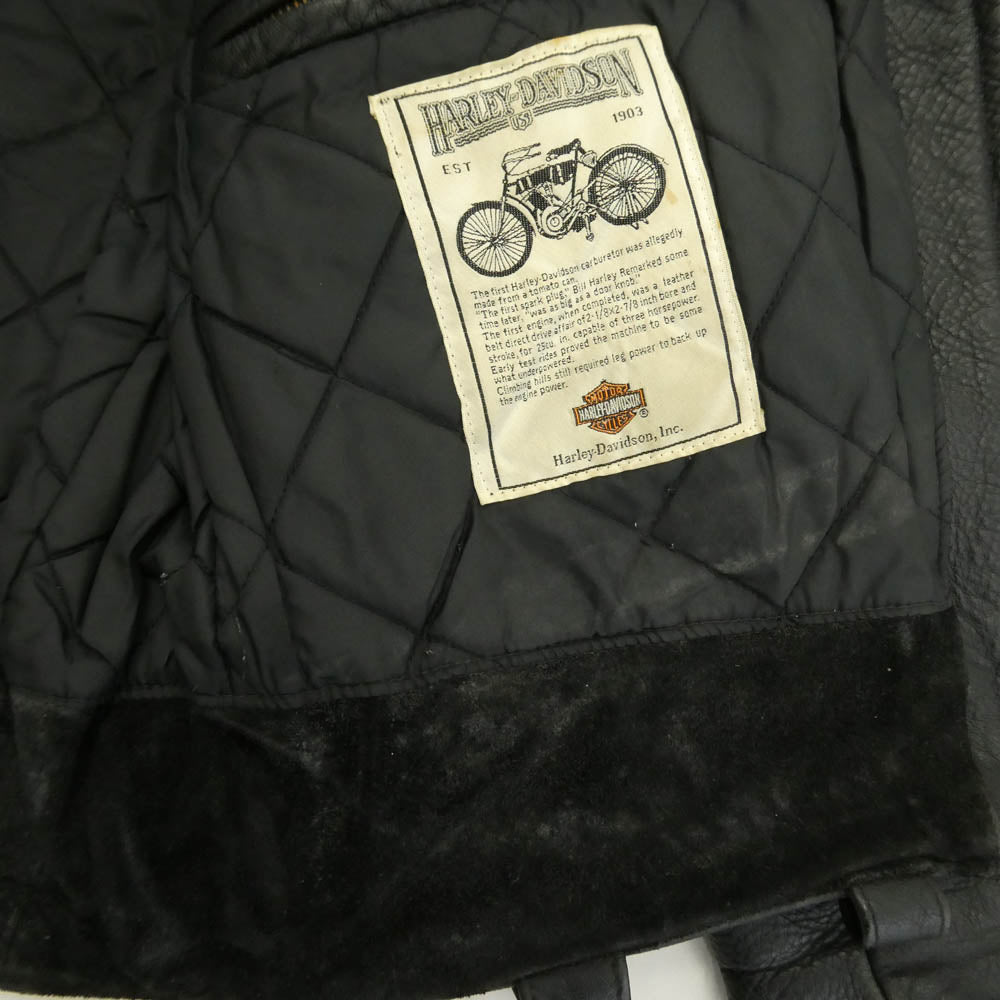HARLEY DAVIDSON ハーレーダビッドソン USA製 80s SCOVILL ZIP バーアンドシールドタグ 襟ボア ダブルライダース レザー ジャケット ブラック系 44【中古】