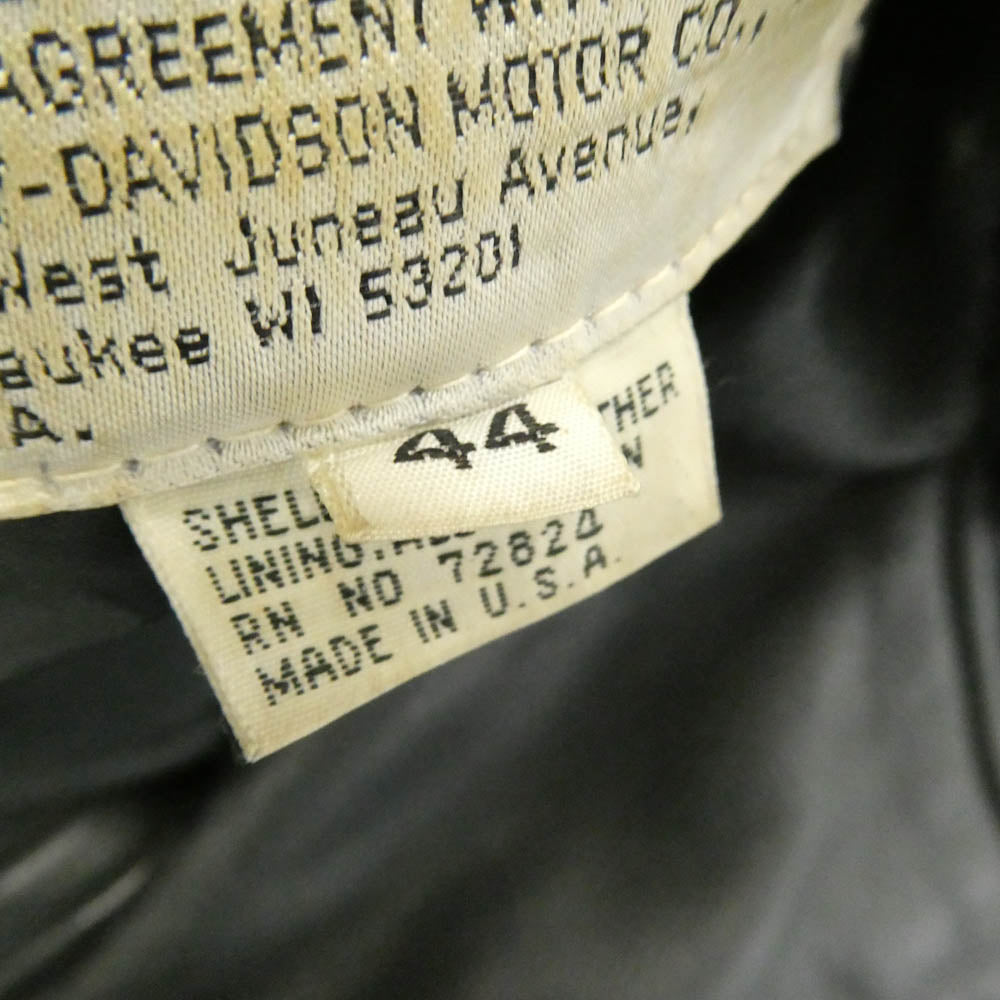 HARLEY DAVIDSON ハーレーダビッドソン USA製 80s SCOVILL ZIP バーアンドシールドタグ 襟ボア ダブルライダース レザー ジャケット ブラック系 44【中古】