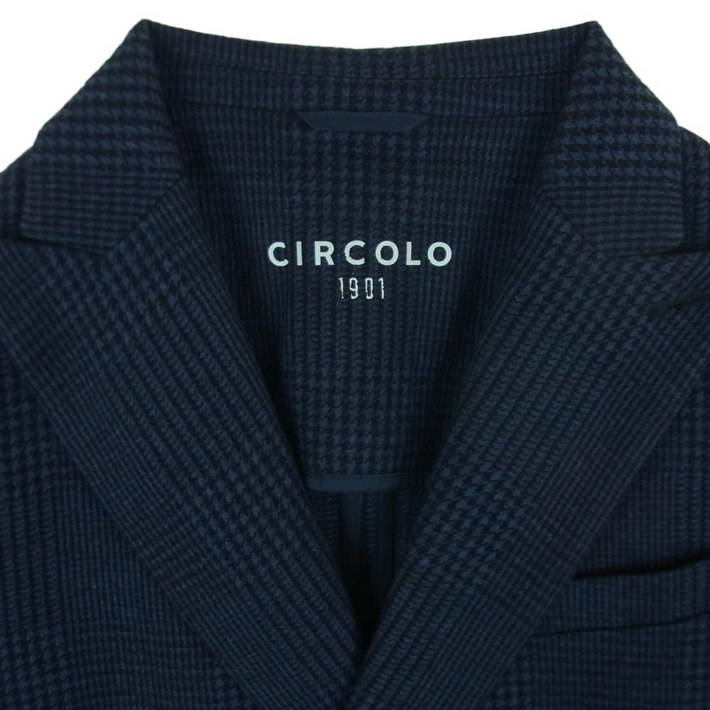 CIRCOLO1901 チルコロ1901 0204-287023NBB ダブルブレスト コットン ウール グレンチェック テーラード ジャケット ブルー系 ブラック系 50【美品】【中古】