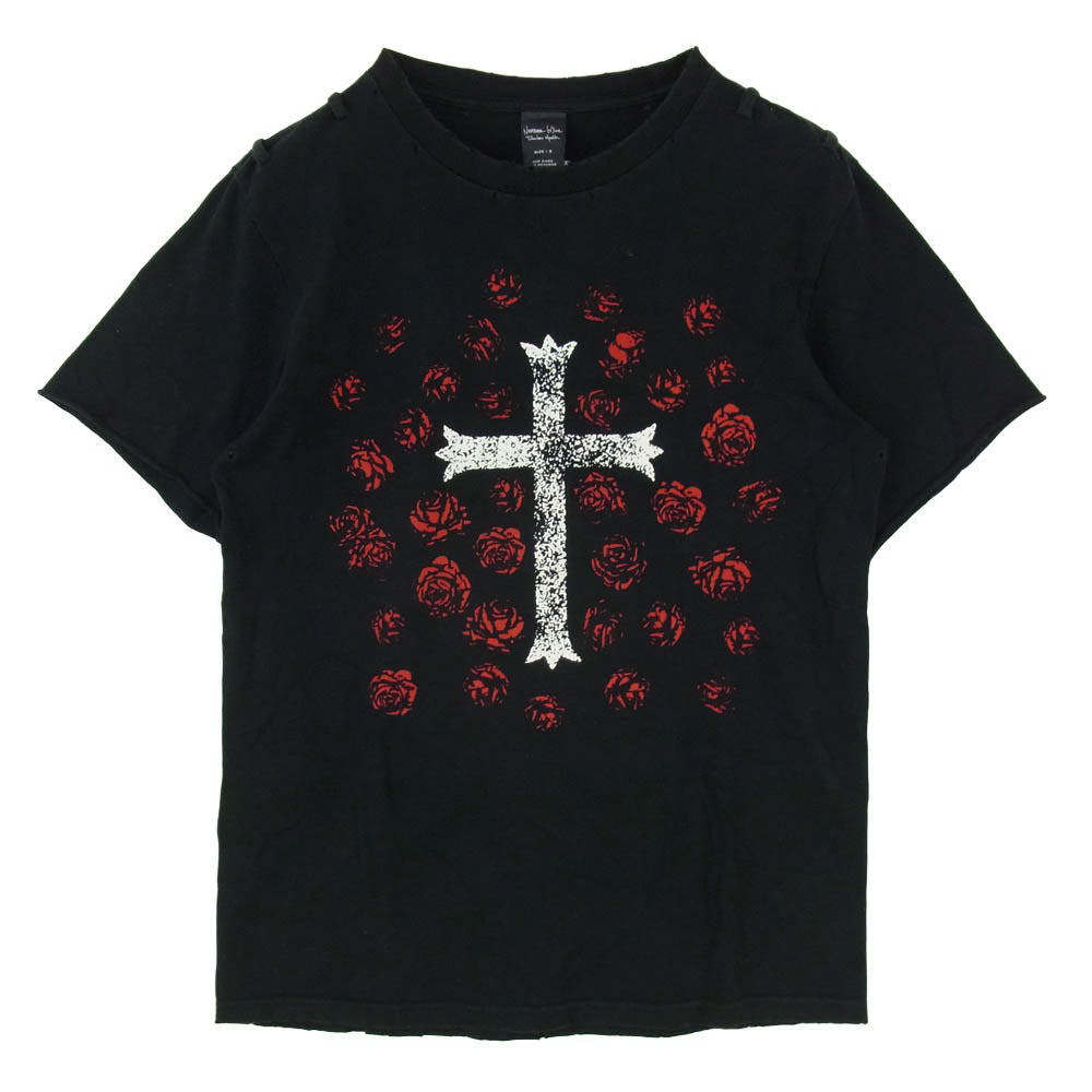 NUMBER(N)INE ナンバーナイン 06SS ガンズ期 アーカイブ 宮下貴裕本人期 WELCOME TO THE SHADOW クロスローズ ダメージ加工 半袖 Tシャツ ブラック系 2【中古】