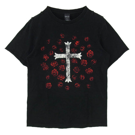 NUMBER(N)INE ナンバーナイン 06SS ガンズ期 アーカイブ 宮下貴裕本人期 WELCOME TO THE SHADOW クロスローズ ダメージ加工 半袖 Tシャツ ブラック系 2【中古】