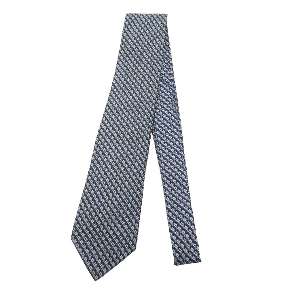 GUCCI グッチ ロゴ総柄 シルク ネクタイ ブルー系【中古】