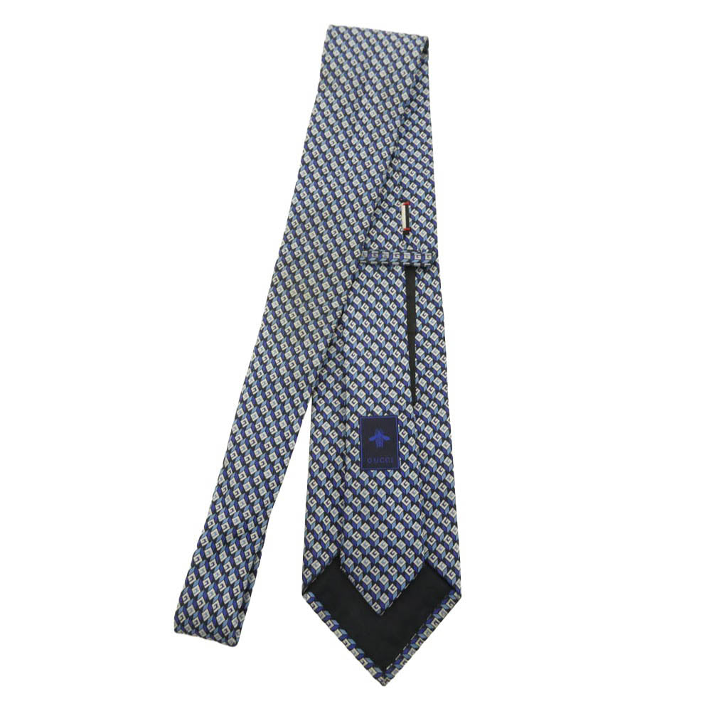 GUCCI グッチ ロゴ総柄 シルク ネクタイ ブルー系【中古】