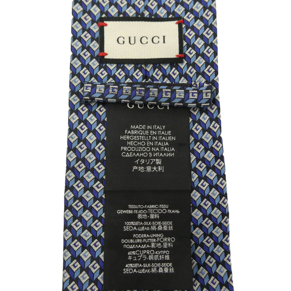 GUCCI グッチ ロゴ総柄 シルク ネクタイ ブルー系【中古】