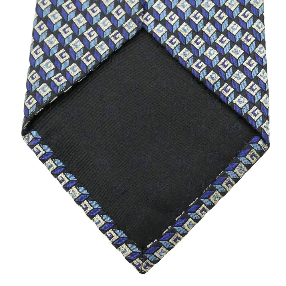 GUCCI グッチ ロゴ総柄 シルク ネクタイ ブルー系【中古】