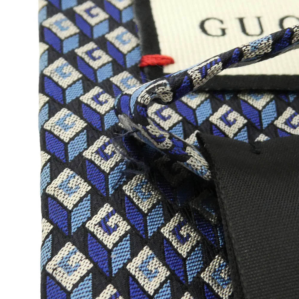 GUCCI グッチ ロゴ総柄 シルク ネクタイ ブルー系【中古】