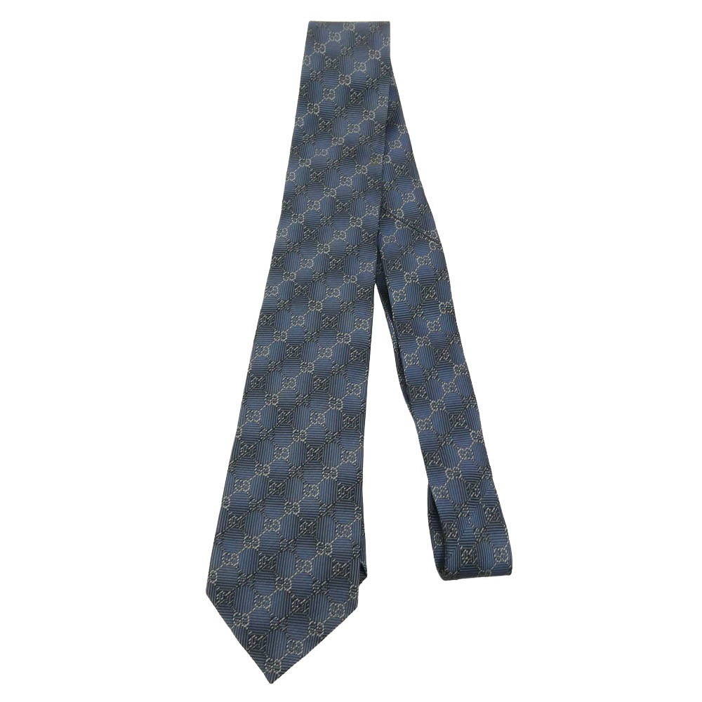 GUCCI グッチ GGロゴ総柄 シルク ネクタイ ブルー系【中古】