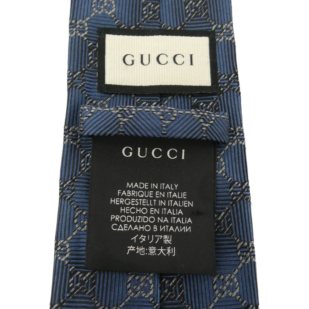 GUCCI グッチ GGロゴ総柄 シルク ネクタイ ブルー系【中古】