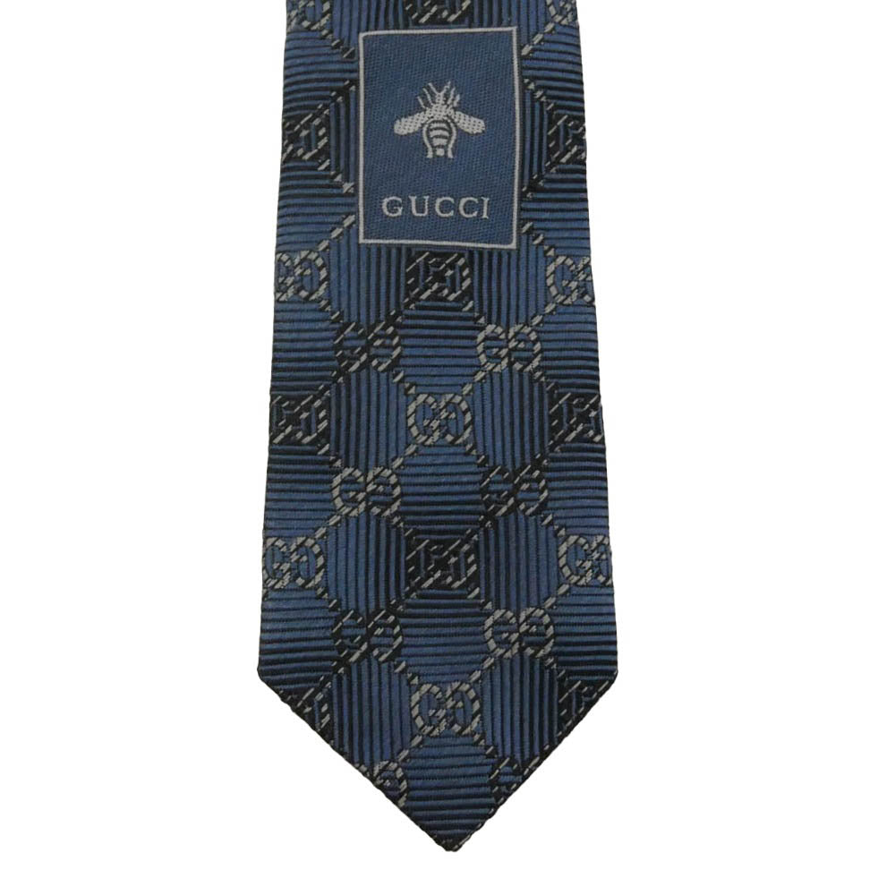 GUCCI グッチ GGロゴ総柄 シルク ネクタイ ブルー系【中古】