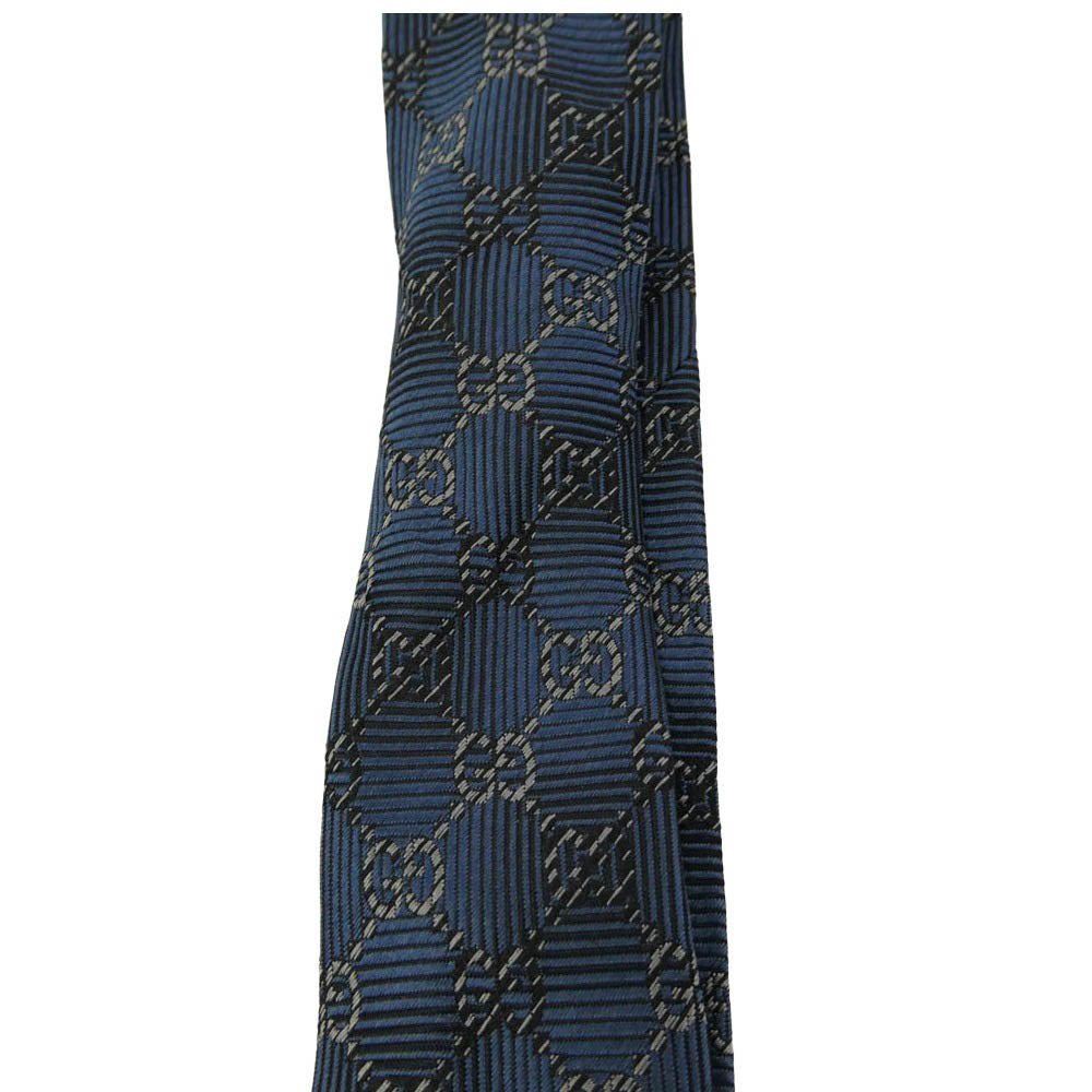 GUCCI グッチ GGロゴ総柄 シルク ネクタイ ブルー系【中古】