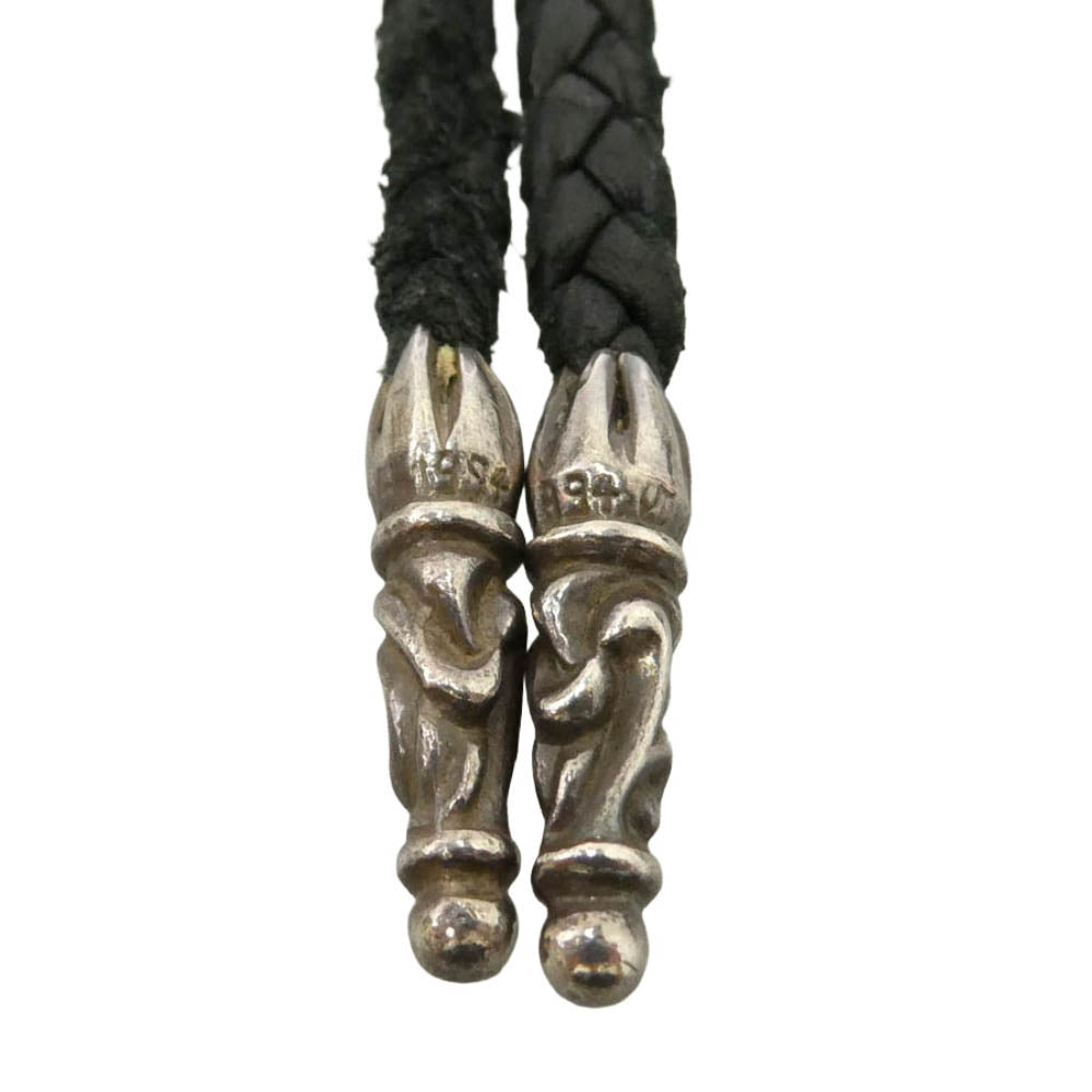 CHROME HEARTS クロムハーツ（原本無） LEATHER BRAID SC スクロールチップ レザーブレード レザーブレイド ネックレス ブラック系【中古】