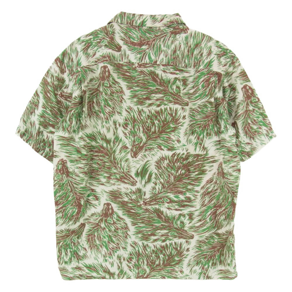 TENDERLOIN テンダーロイン T-RAYON SHT WOLF レーヨン 総柄 ウルフ 半袖 オープンカラー シャツ グリーン系 S【中古】
