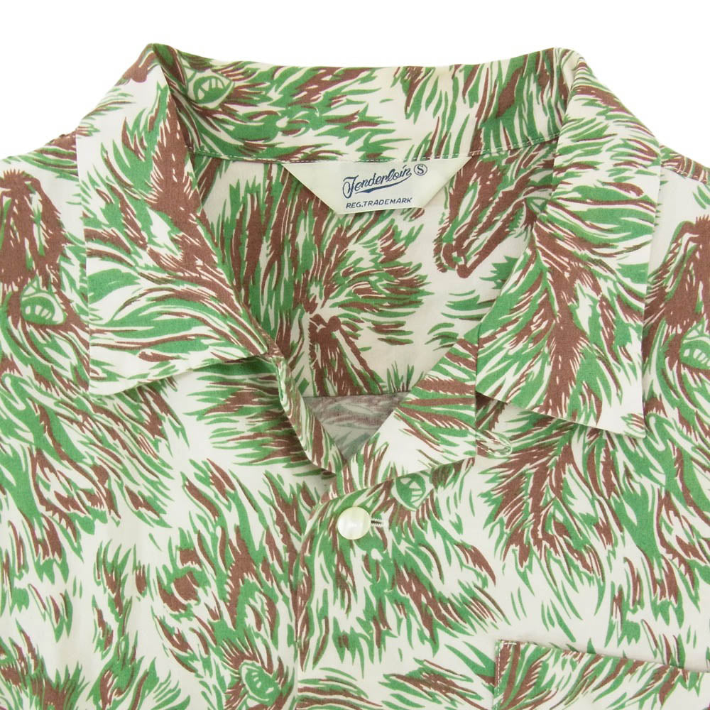 TENDERLOIN テンダーロイン T-RAYON SHT WOLF レーヨン 総柄 ウルフ 半袖 オープンカラー シャツ グリーン系 S【中古】