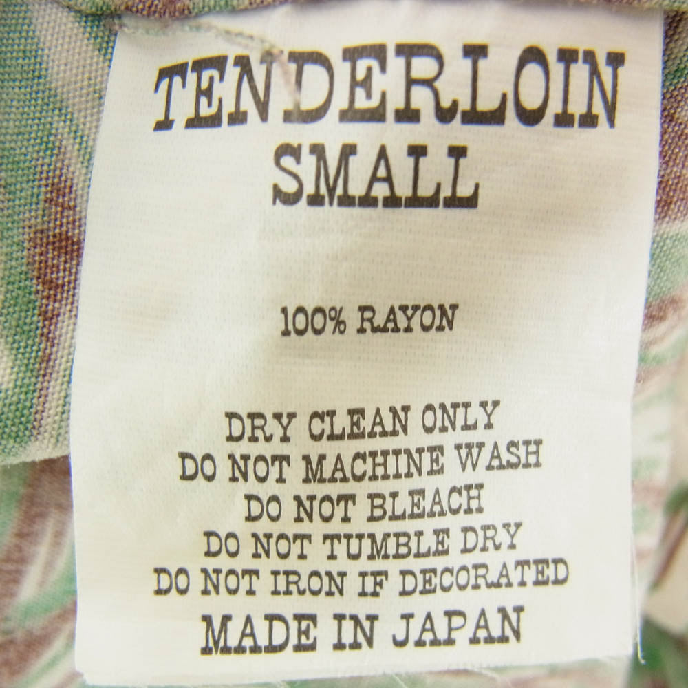 TENDERLOIN テンダーロイン T-RAYON SHT WOLF レーヨン 総柄 ウルフ 半袖 オープンカラー シャツ グリーン系 S【中古】