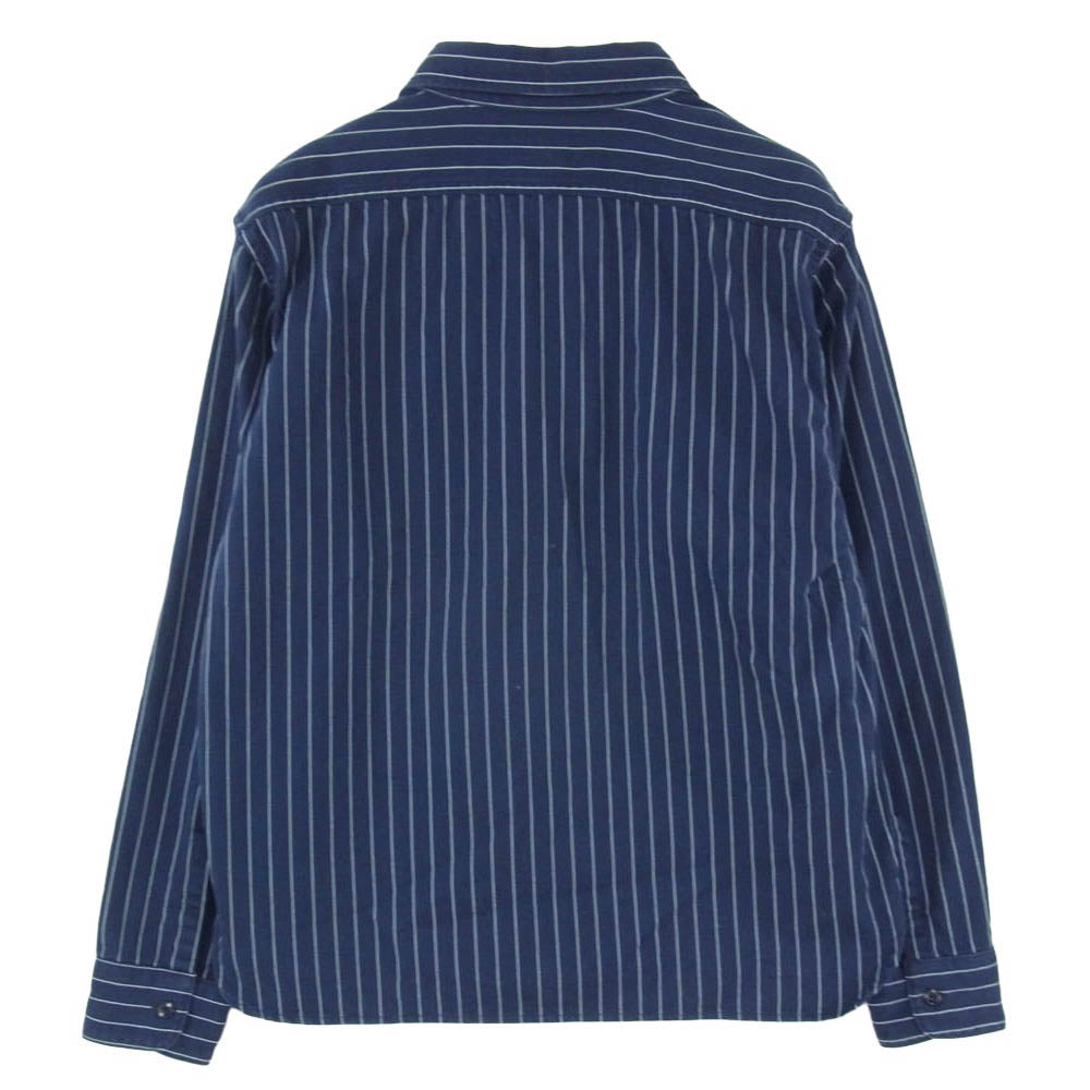 TENDERLOIN テンダーロイン T-G.S SHT SO ワッペン付 コットン ヘリンボーン ストライプ 長袖 ワークシャツ ネイビー系 S【中古】